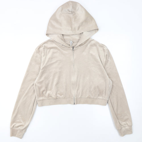 H&M Divided Women Beige Full Zip Velour Hoodie Size 14 L