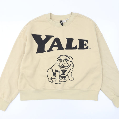 H&M Divided Yale Beige Graphic Cotton Blend Sweatshirt XS Women