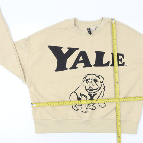 H&M Divided Yale Beige Graphic Cotton Blend Sweatshirt XS Women
