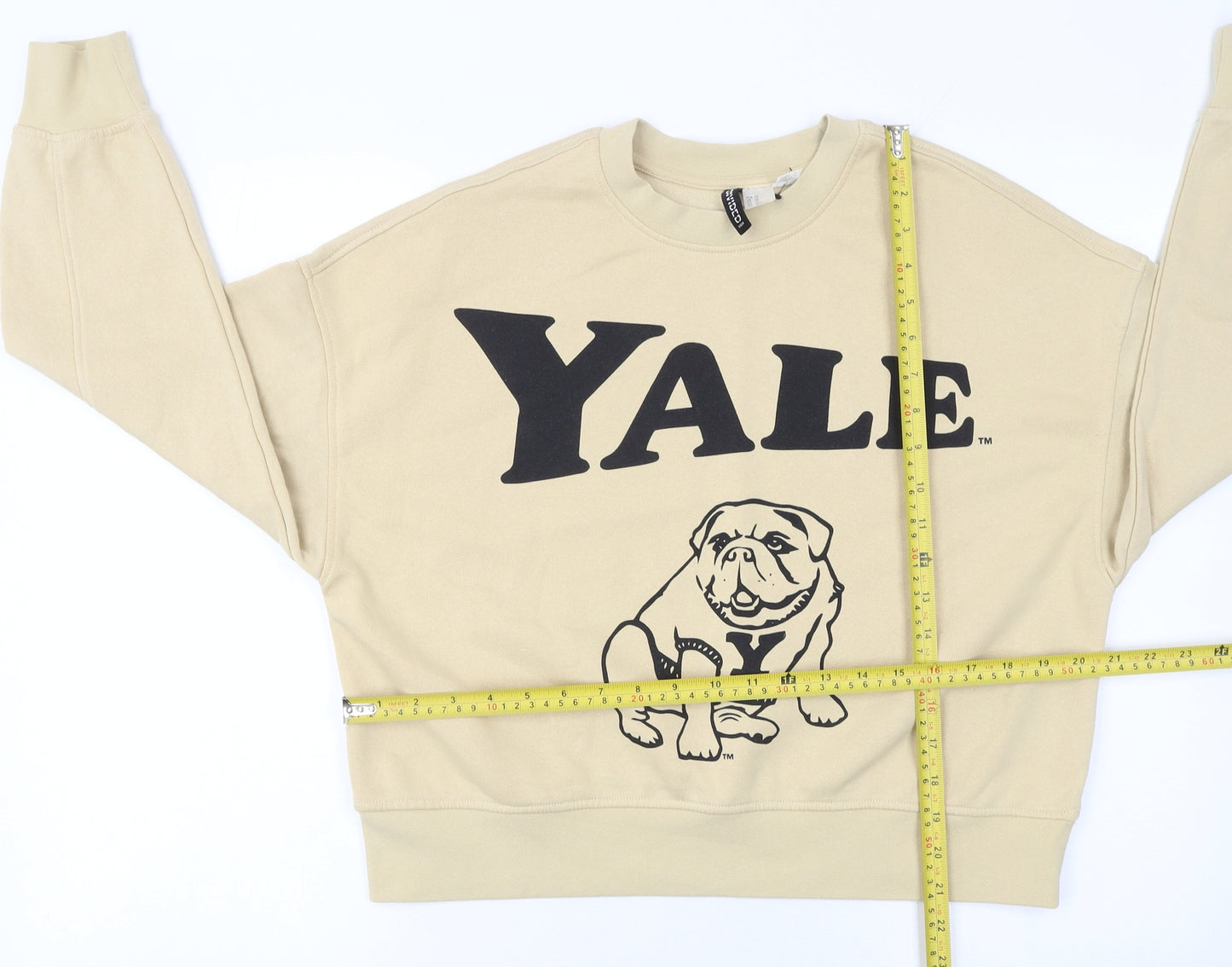 H&M Divided Yale Beige Graphic Cotton Blend Sweatshirt XS Women