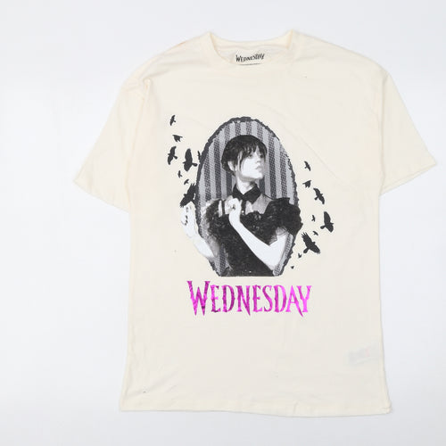 Marks and Spencer Girls Ivory Wednesday Addams Cotton T-Shirt 12-13 Years
