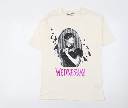 Marks and Spencer Girls Ivory Wednesday Addams Cotton T-Shirt 12-13 Years