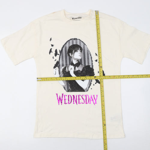 Marks and Spencer Girls Ivory Wednesday Addams Cotton T-Shirt 12-13 Years