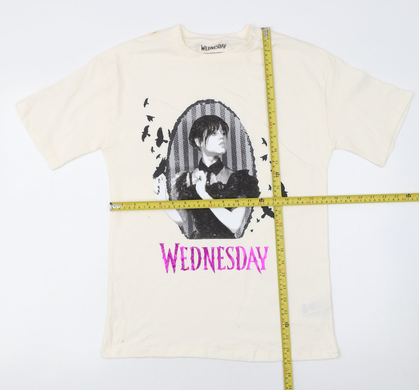 Marks and Spencer Girls Ivory Wednesday Addams Cotton T-Shirt 12-13 Years