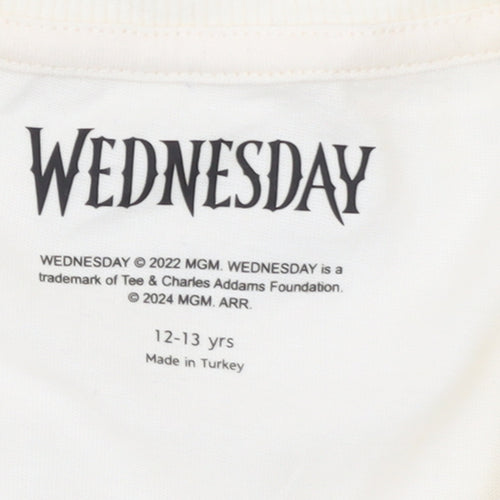 Marks and Spencer Girls Ivory Wednesday Addams Cotton T-Shirt 12-13 Years