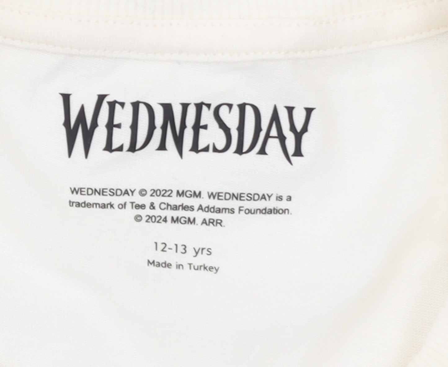 Marks and Spencer Girls Ivory Wednesday Addams Cotton T-Shirt 12-13 Years