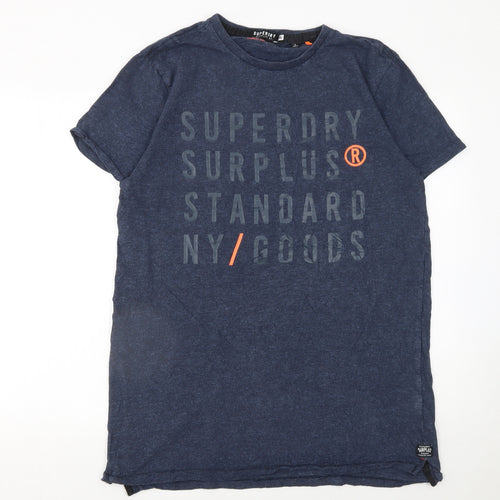 Superdry Men's Blue Graphic Print Crew Neck Cotton T-Shirt XL