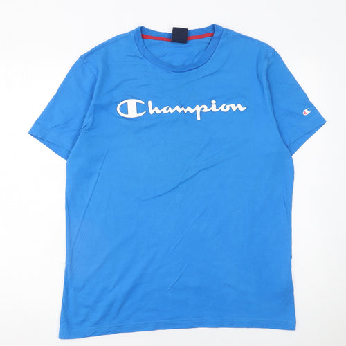 Champion Men's Blue Medium Crew Neck Cotton Logo T-Shirt