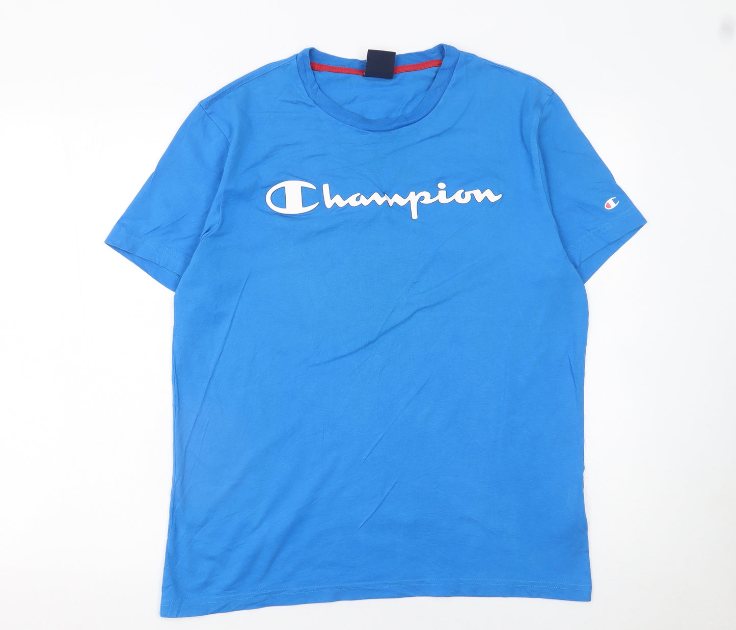 Champion Men's Blue Medium Crew Neck Cotton Logo T-Shirt