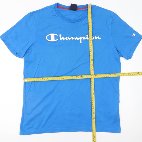 Champion Men's Blue Medium Crew Neck Cotton Logo T-Shirt
