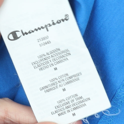 Champion Men's Blue Medium Crew Neck Cotton Logo T-Shirt