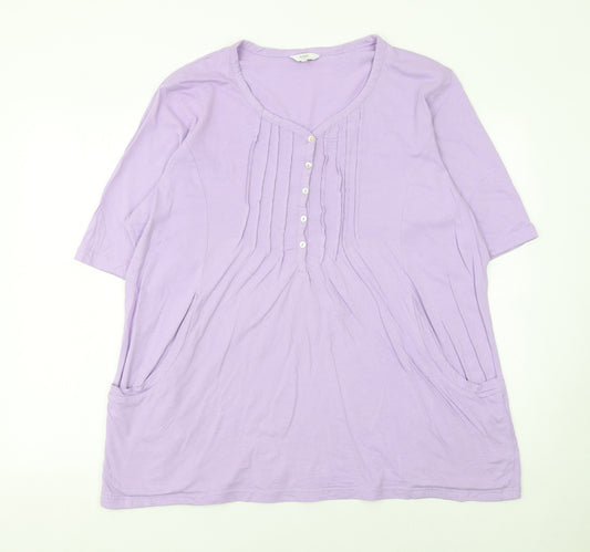 Cotton Traders Women’s Lilac Tunic Blouse Size 22 V-Neck Button Pleat