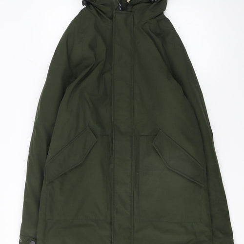 Marks and Spencer Men's Green S Parka Coat Hooded Mid-Length Polyester