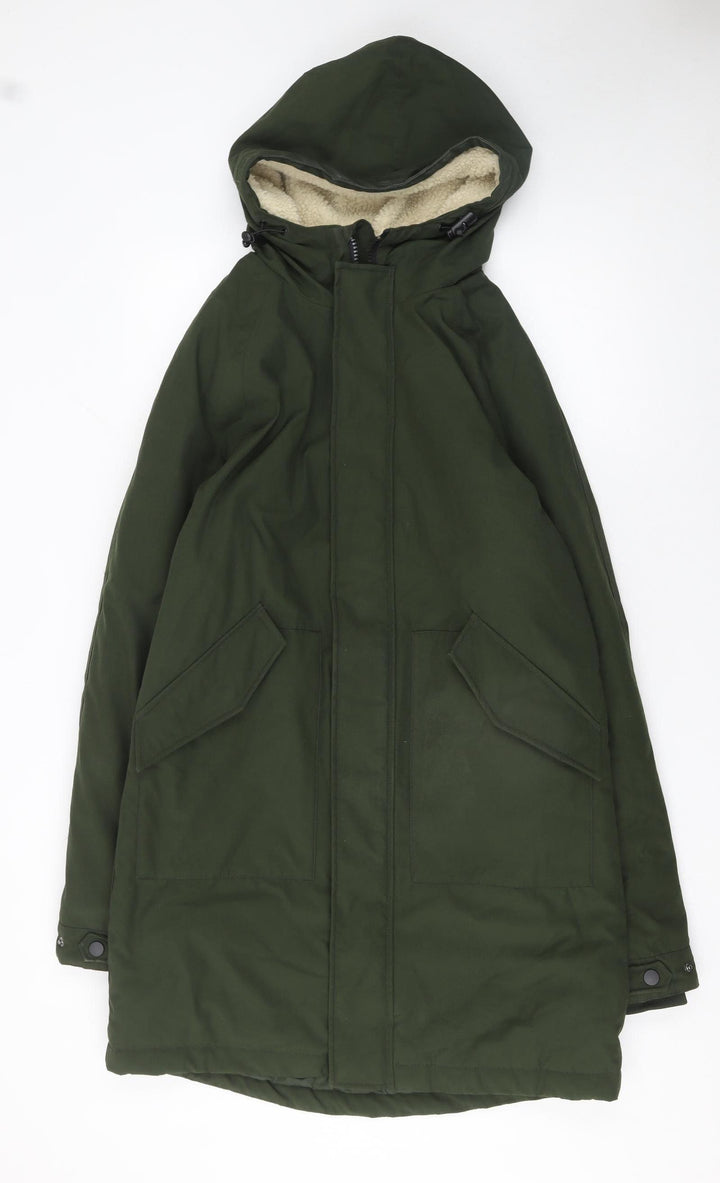 Marks and Spencer Men's Green S Parka Coat Hooded Mid-Length Polyester