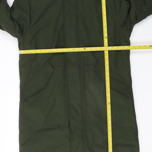 Marks and Spencer Men's Green S Parka Coat Hooded Mid-Length Polyester