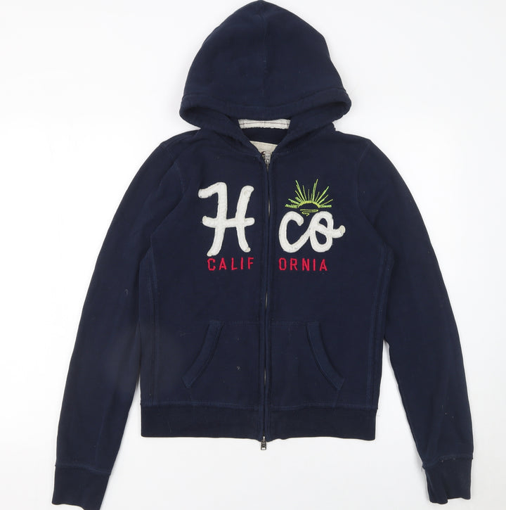 Hollister Women Navy Blue Full Zip Hoodie Sweatshirt Size L
