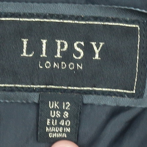 Lipsy Women Black Long Puffer Coat Hooded Faux Fur Trim Size 12
