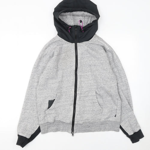Converse Womens Grey Full Zip Hoodie Size 10 Cotton Blend Casual