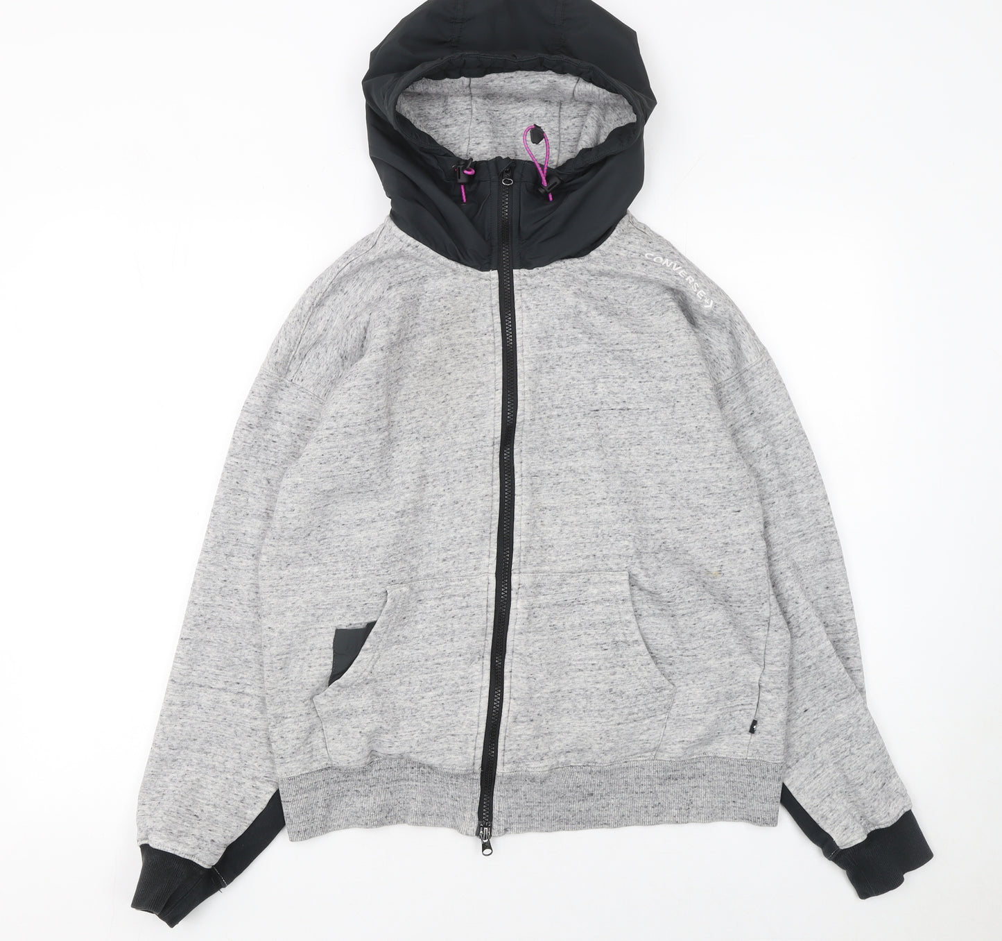 Converse Womens Grey Full Zip Hoodie Size 10 Cotton Blend Casual