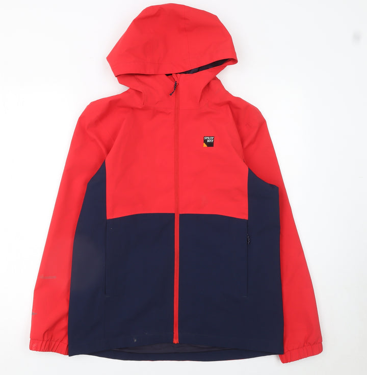 Sprayway Boys Red & Navy Waterproof Hooded Rain Coat Jacket 12-13 Years