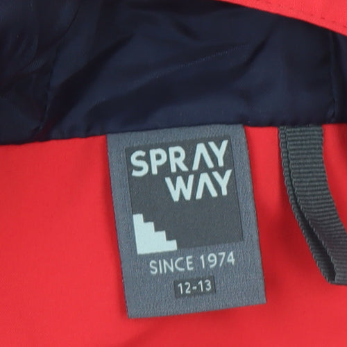 Sprayway Boys Red & Navy Waterproof Hooded Rain Coat Jacket 12-13 Years