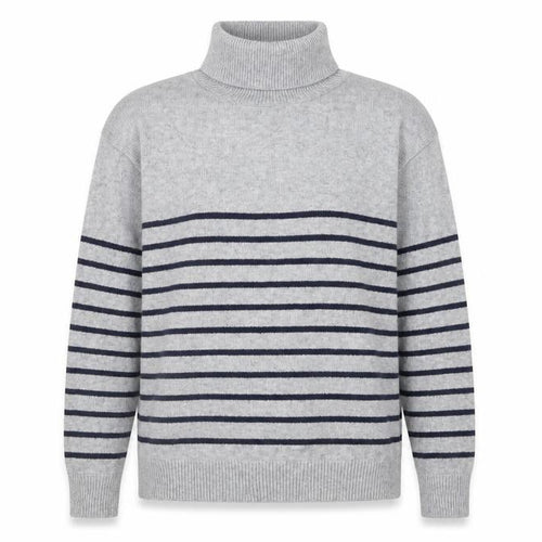 Apricot Women Grey Striped Roll Neck Knit Jumper Size 10