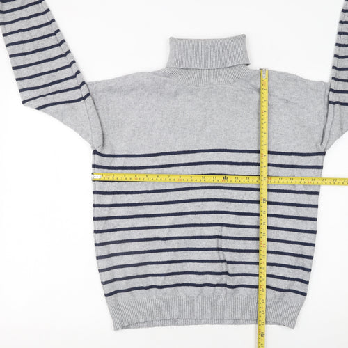 Apricot Women Grey Striped Roll Neck Knit Jumper Size 10
