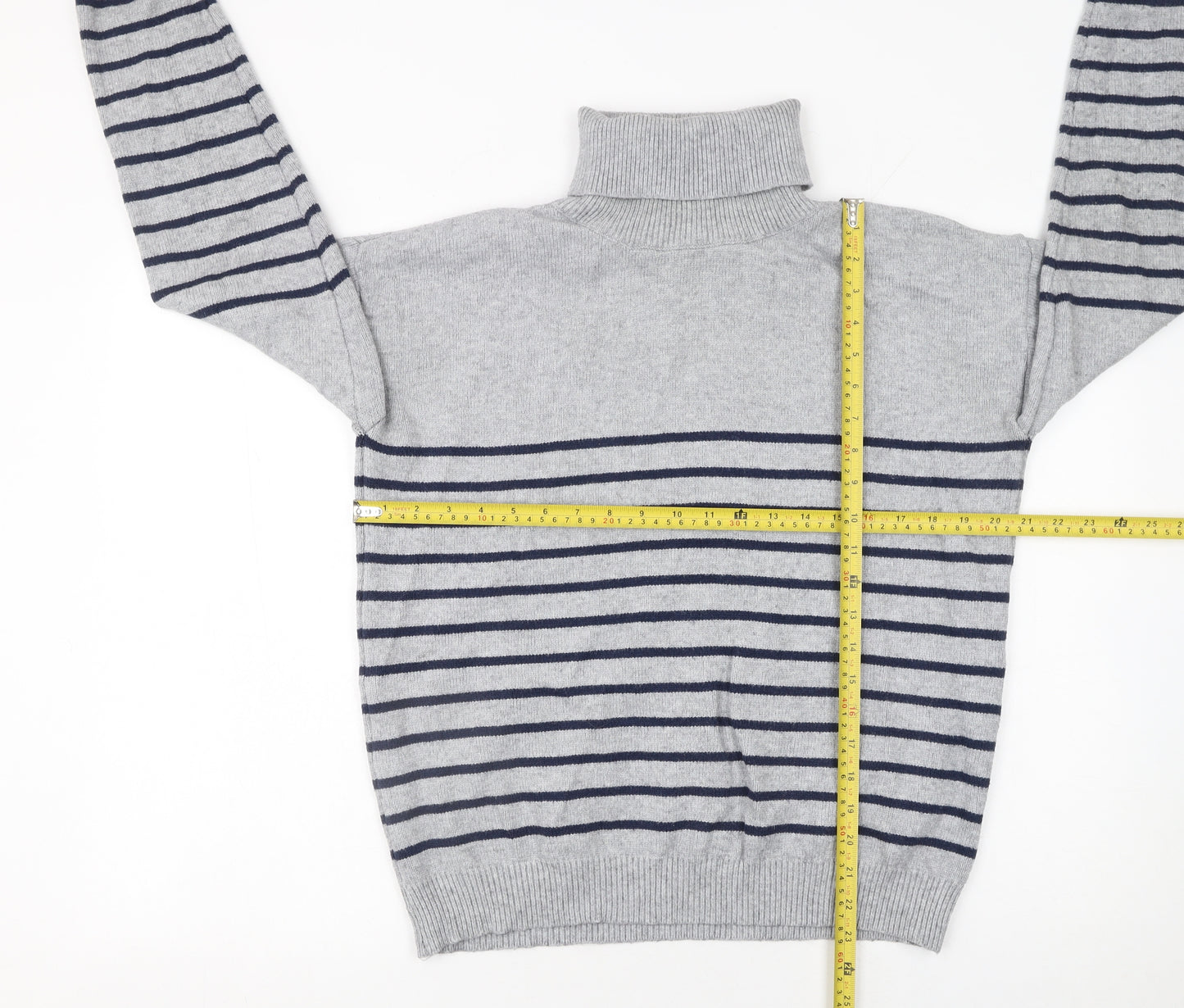Apricot Women Grey Striped Roll Neck Knit Jumper Size 10