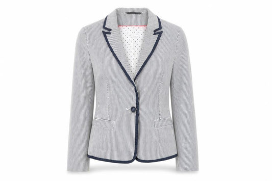 Front view of Dunnes Women Blue Pinstripe Single-Breasted Blazer, size 12