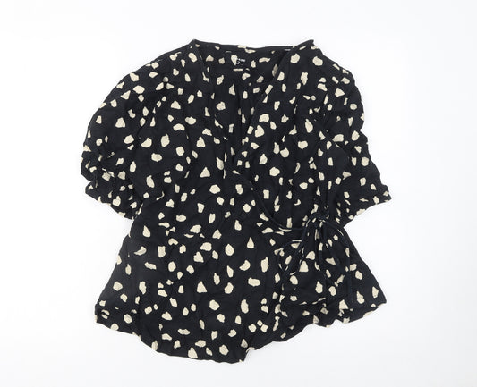 Marks and Spencer Womens Black Animal Print Wrap Blouse Size 12