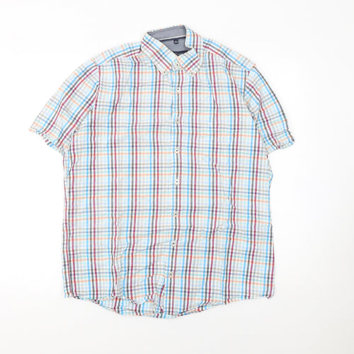 Casa Moda Men's Multicoloured Check Short Sleeve Button-Up Shirt M