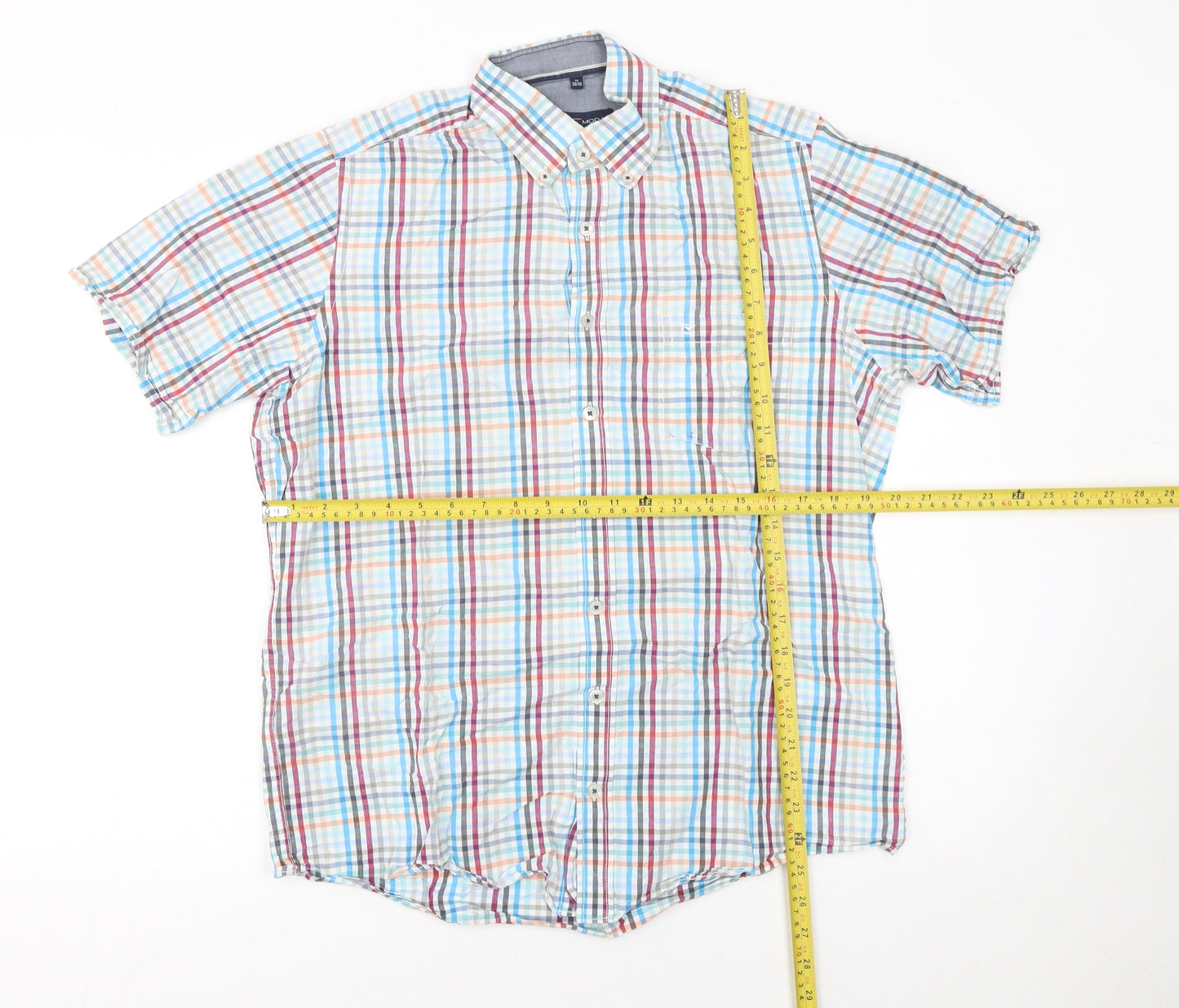 Casa Moda Men's Multicoloured Check Short Sleeve Button-Up Shirt M