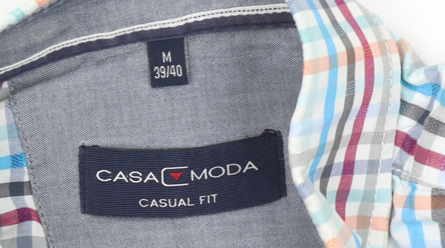 Casa Moda Men's Multicoloured Check Short Sleeve Button-Up Shirt M