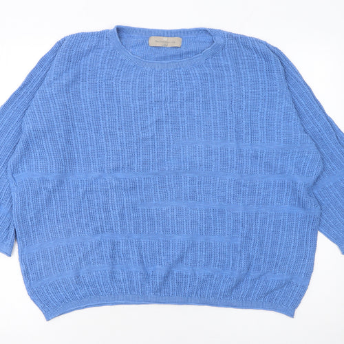 Paul Costelloe Living Women Blue Cotton Linen Relaxed Knit Jumper L