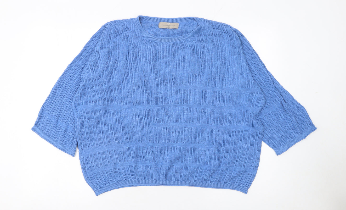 Paul Costelloe Living Women Blue Cotton Linen Relaxed Knit Jumper L