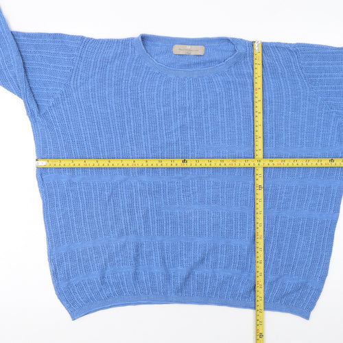 Paul Costelloe Living Women Blue Cotton Linen Relaxed Knit Jumper L