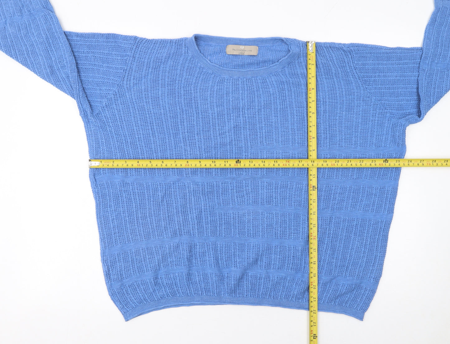 Paul Costelloe Living Women Blue Cotton Linen Relaxed Knit Jumper L