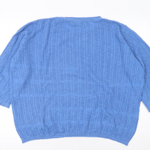 Paul Costelloe Living Women Blue Cotton Linen Relaxed Knit Jumper L