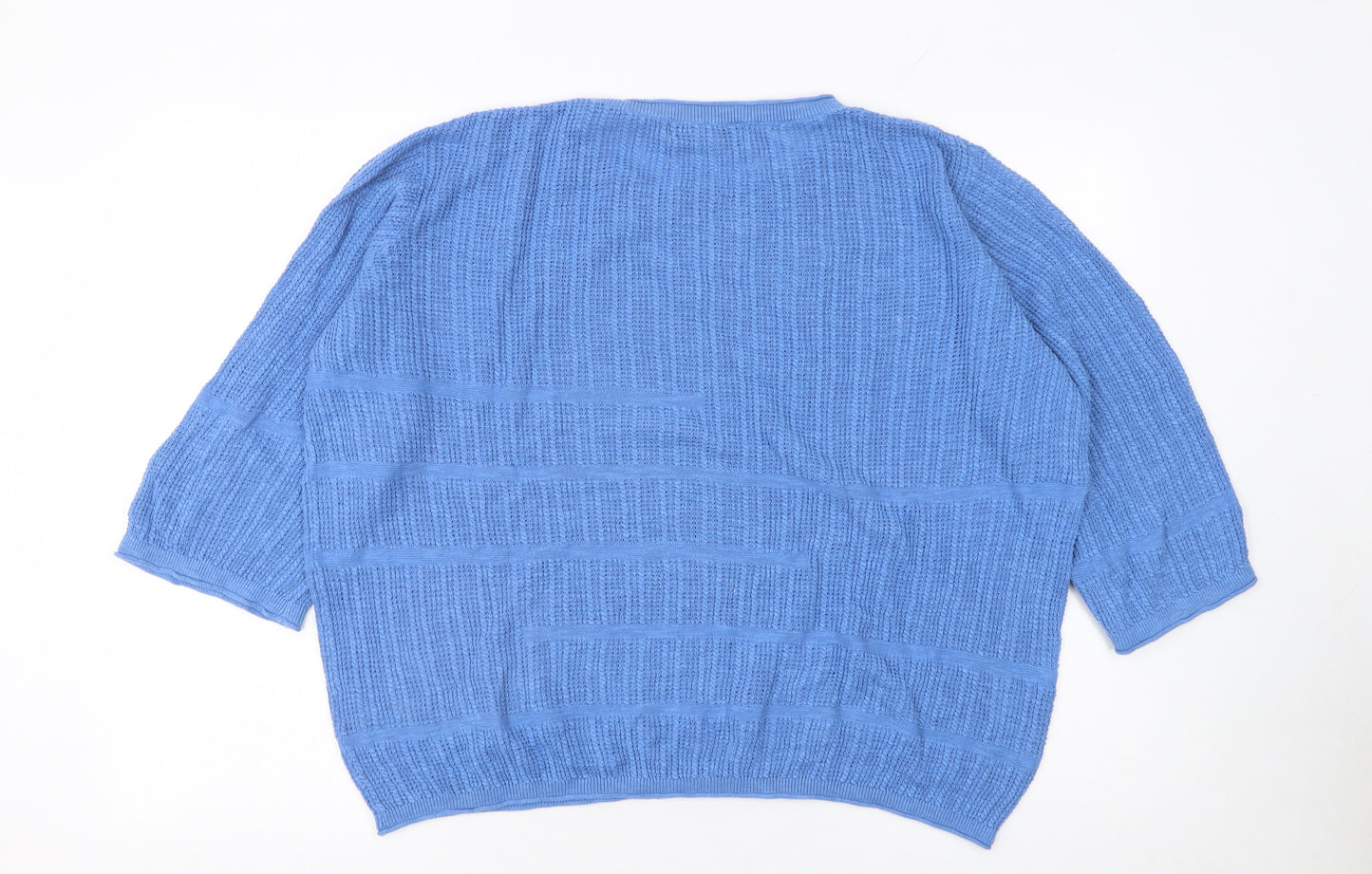 Paul Costelloe Living Women Blue Cotton Linen Relaxed Knit Jumper L