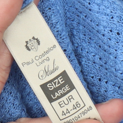 Paul Costelloe Living Women Blue Cotton Linen Relaxed Knit Jumper L