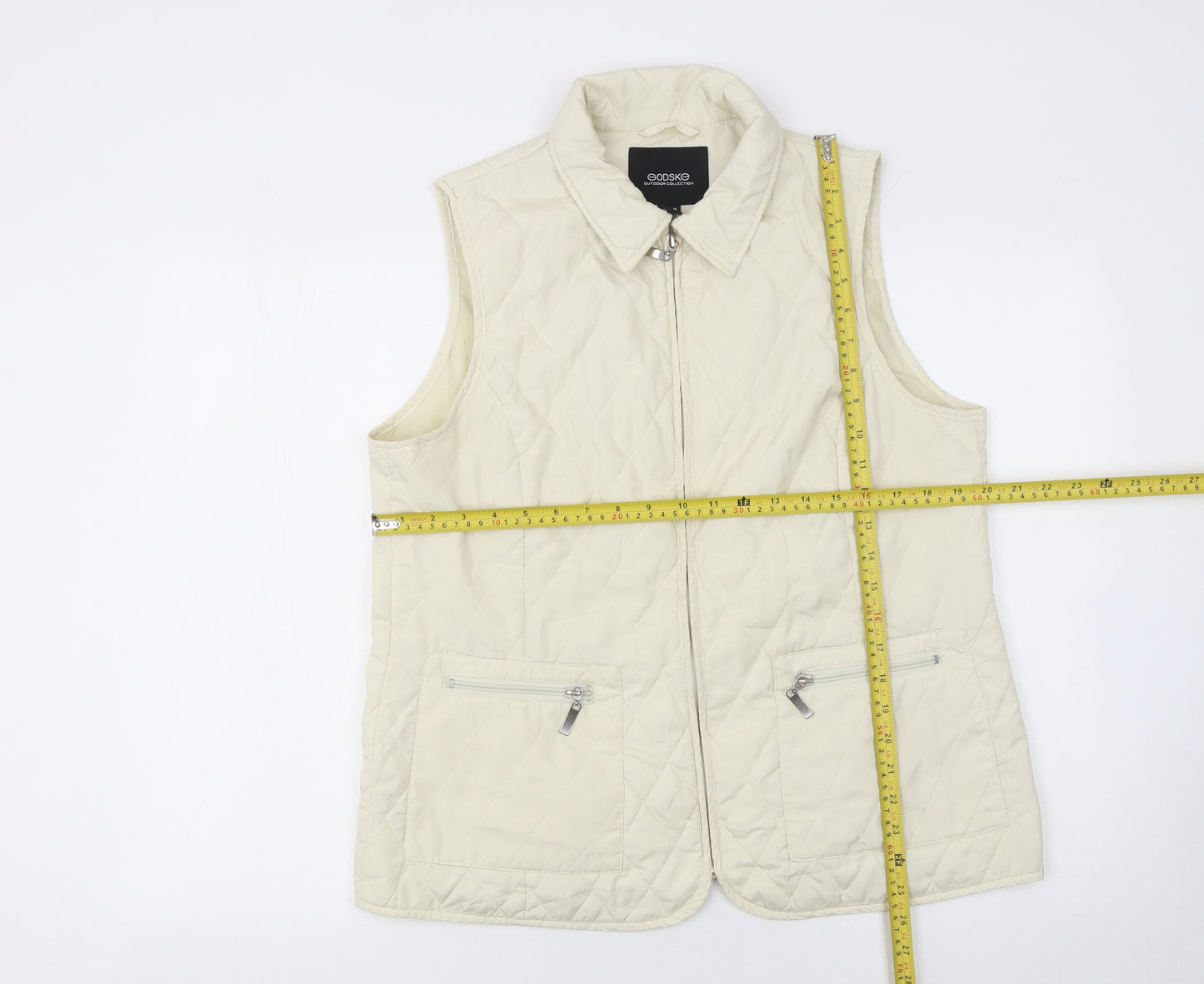 Godske Women’s Ivory Quilted Sleeveless Waistcoat Size 16