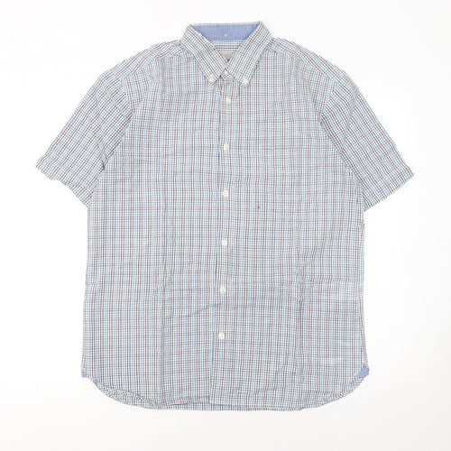 Marks and Spencer Men's Multicoloured Check Short Sleeve Cotton Shirt S