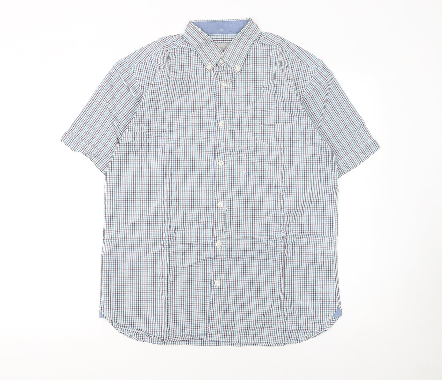 Marks and Spencer Men's Multicoloured Check Short Sleeve Cotton Shirt S