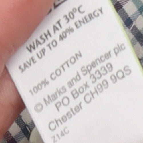 Marks and Spencer Men's Multicoloured Check Short Sleeve Cotton Shirt S