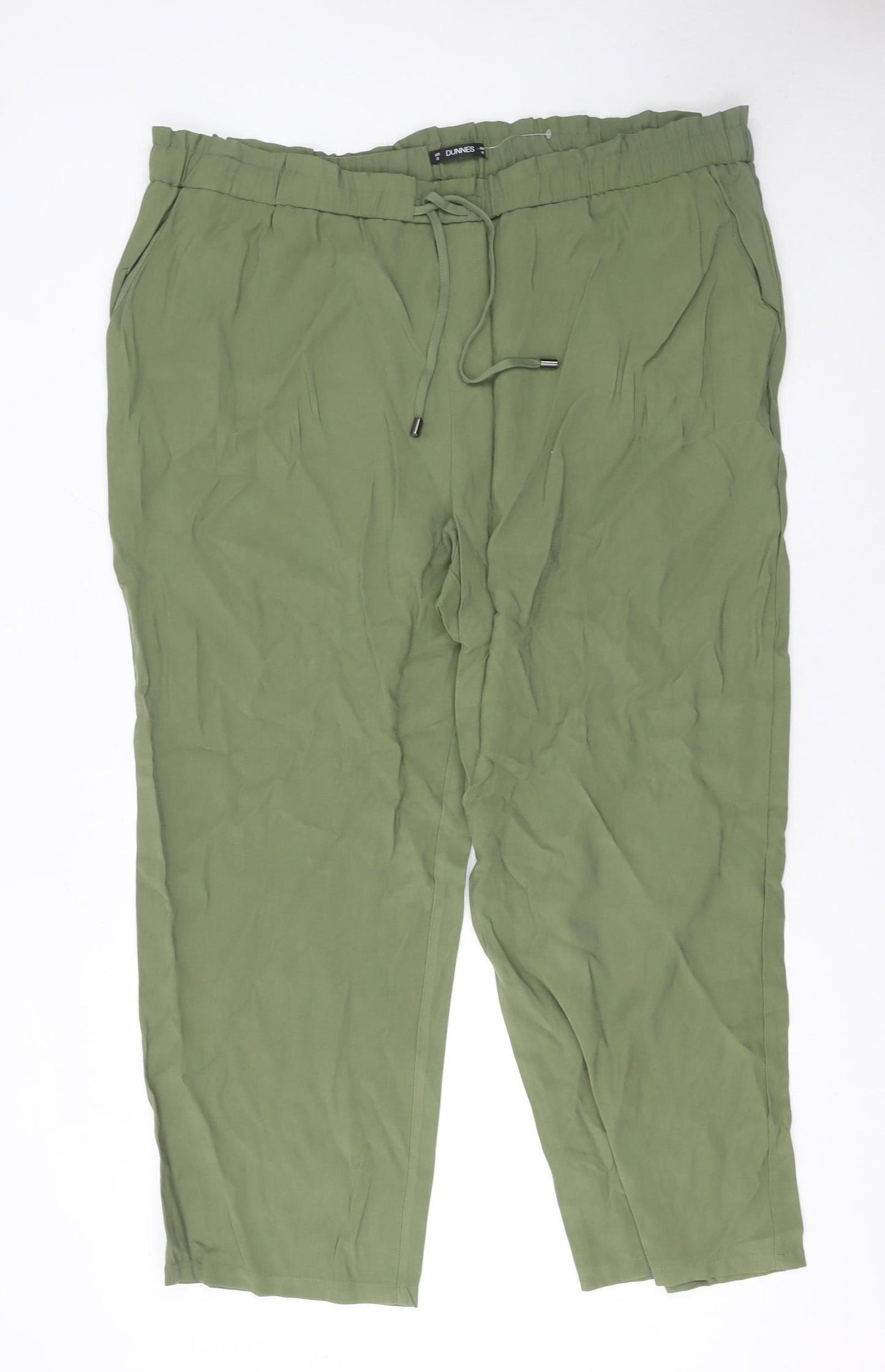Dunnes Stores Womens Green Cropped Viscose Drawstring Trousers Size 22