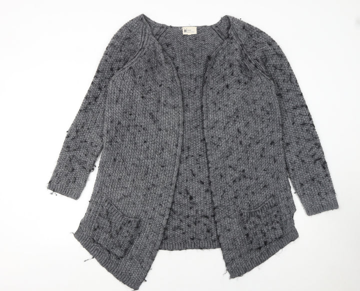Next Women’s Grey Chunky-Knit Open Cardigan L Wool Blend