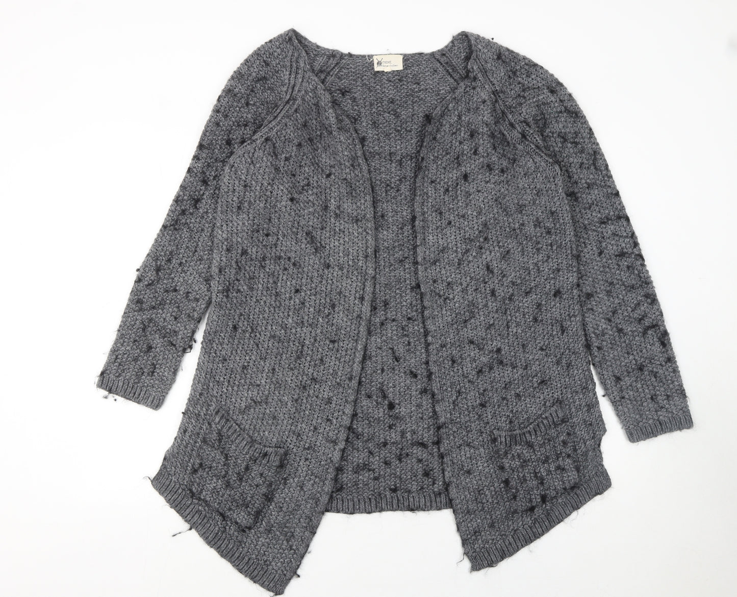 Next Women’s Grey Chunky-Knit Open Cardigan L Wool Blend