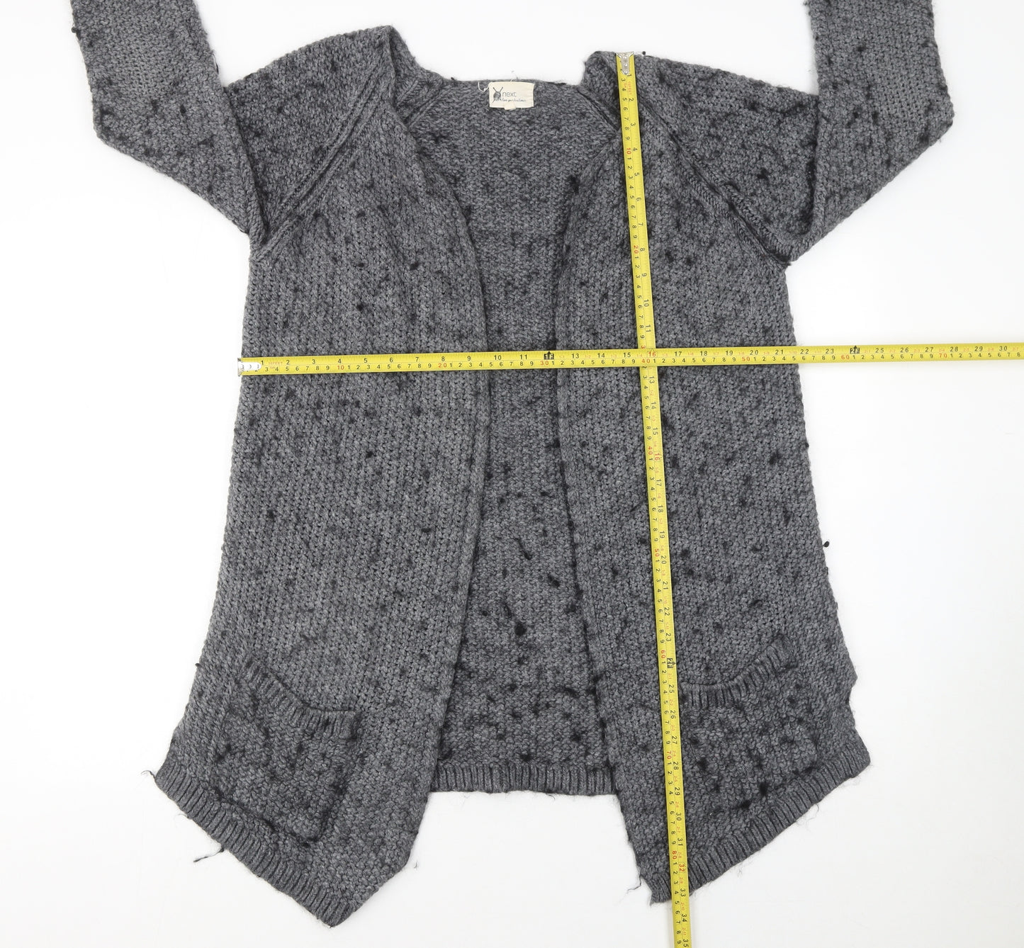 Next Women’s Grey Chunky-Knit Open Cardigan L Wool Blend