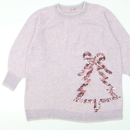 Next Women Pink Sequin Christmas Tree XL Pullover Jumper
