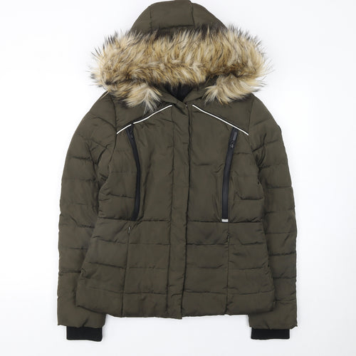 Superdry Women's Green Fur Trim Hooded Puffer Jacket Size S